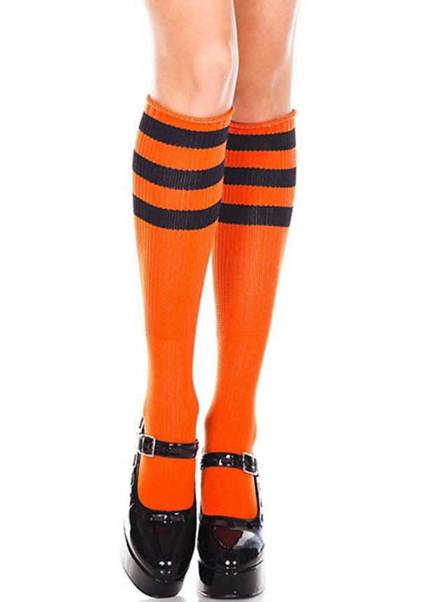 Triple Stripe [Orange/Black] | KNEE HIGH SOCKS*