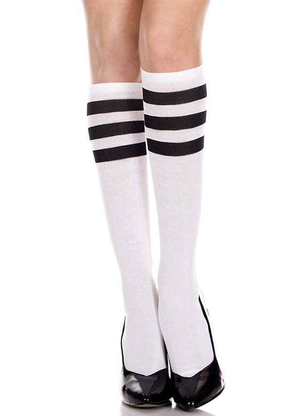 Triple Stripe [White/Black] | KNEE HIGH SOCKS