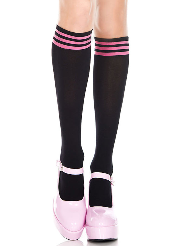 Triple Striped [Black/Hot Pink] | KNEE HIGH SOCKS*