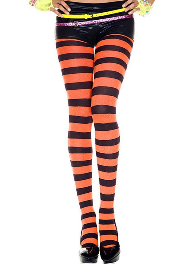 Wide Striped [Black/Orange] | TIGHTS - Beserk - all, all clothing, all ladies, all ladies clothing, bravenkrazy, BV0010930A, clickfrenzy15-2023, clothing, cpgstinc, derby hosiery, discountapp, edgy, fp, halloween, hosiery, hosiery and socks, ladies, ladies clothing, oct21, orange, R031021, stockings, stripe, striped, stripes, stripey, tight, tights