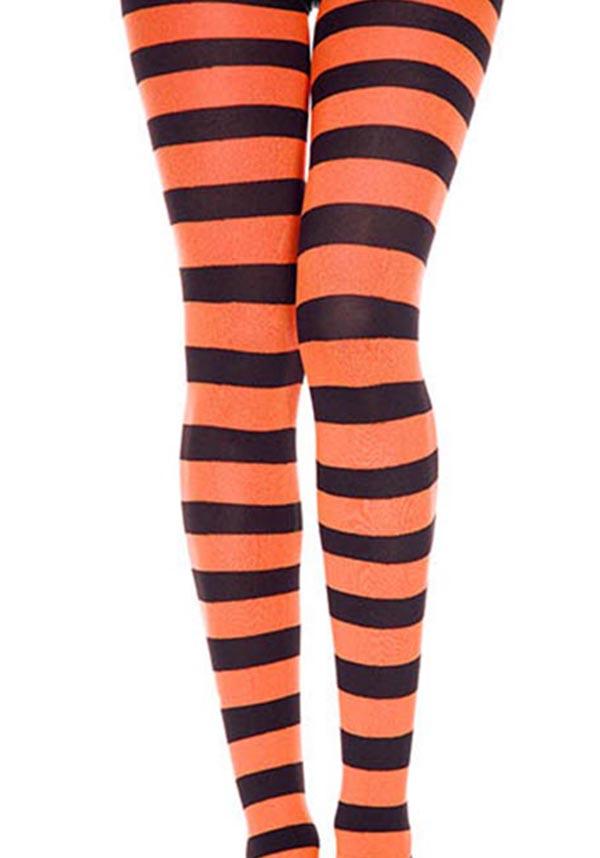 Wide Striped [Black/Orange] | TIGHTS - Beserk - all, all clothing, all ladies, all ladies clothing, bravenkrazy, BV0010930A, clickfrenzy15-2023, clothing, cpgstinc, derby hosiery, discountapp, edgy, fp, halloween, hosiery, hosiery and socks, ladies, ladies clothing, oct21, orange, R031021, stockings, stripe, striped, stripes, stripey, tight, tights