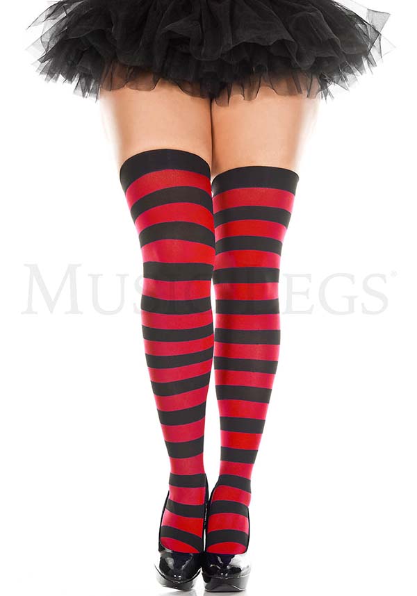 Wide Stripe [Black/Red] | THIGH HIGHS