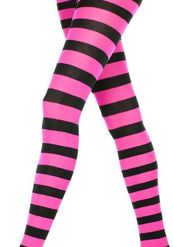 Wide Striped [Black/Pink] | TIGHTS* - Beserk - all, all clothing, beserkstaple, black, bravenkrazy, bright, clickfrenzy15-2023, cpgstinc, derby, derby hosiery, discountapp, edgy, eofy2023, eofy2023monday19-20, hosiery, hosiery and socks, jan19, ladies, ladies clothing, lastonesale, music legs, pantyhose, pink, plus, plus size, roller derby, rollerderby, sale, stockings, stripe, striped, stripes, stripey, tights