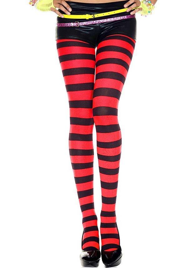 Wide Striped [Black/Red] | TIGHTS* - Beserk - all, all clothing, all ladies, all ladies clothing, beserkstaple, black, bravenkrazy, christmas clothing, clickfrenzy15-2023, clothing, cosplay, cpgstinc, derby, derby hosiery, discountapp, edgy, eofy2023, eofy2023monday19-20, goth, gothic, hosiery, hosiery and socks, ladies, ladies clothing, mar19, music legs, pantyhose, plus, plus size, red, roller derby, rollerderby, sale, stockings, stripe, striped, stripes, stripey, tights, winter, winter clothing