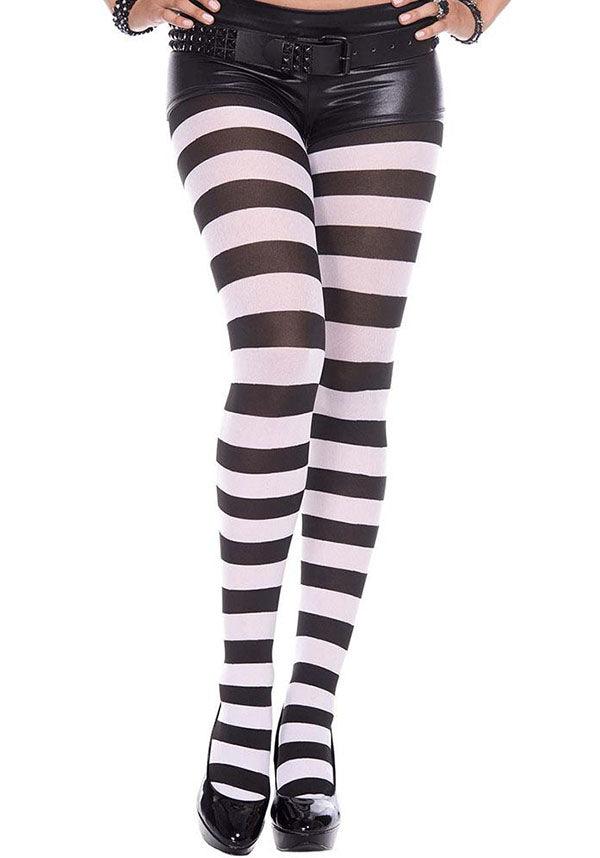 Wide Striped [Black/White] | TIGHTS* - Beserk - all, all clothing, all ladies, all ladies clothing, backorder, beserkstaple, black, bravenkrazy, clickfrenzy15-2023, clothing, cosplay, cpgstinc, derby, derby hosiery, discountapp, edgy, eofy2023, eofy2023monday19-20, goth, gothic, halloween, halloween costume, hosiery, hosiery and socks, jun20, ladies, ladies clothing, pantyhose, plus, plus size, roller derby, rollerderby, sale, stockings, stripe, striped, stripes, stripey, tights, women