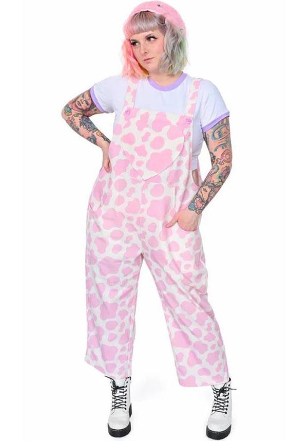 Clover Cow Print [Strawberry Milkshake] | OVERALLS - Beserk - all, all clothing, all ladies, all ladies clothing, clickfrenzy15-2023, clothing, discountapp, dungarees, exclusive, fp, googleshopping, heart, heart shape, jan23, labelexclusive, ladies, ladies clothing, ladies pants, long pants, MVD366, myviolet, overalls, pants, pastel, pastel goth, pastel pink, plus size, R310123, white, winter, winter clothing, winter wear, women, womens, womens pants