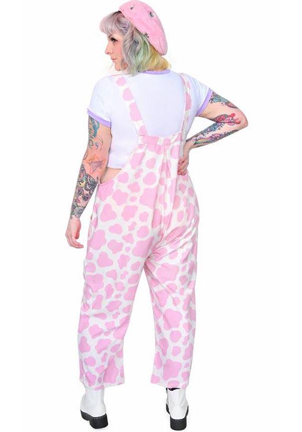 Clover Cow Print [Strawberry Milkshake] | OVERALLS - Beserk - all, all clothing, all ladies, all ladies clothing, clickfrenzy15-2023, clothing, discountapp, dungarees, exclusive, fp, googleshopping, heart, heart shape, jan23, labelexclusive, ladies, ladies clothing, ladies pants, long pants, MVD366, myviolet, overalls, pants, pastel, pastel goth, pastel pink, plus size, R310123, white, winter, winter clothing, winter wear, women, womens, womens pants