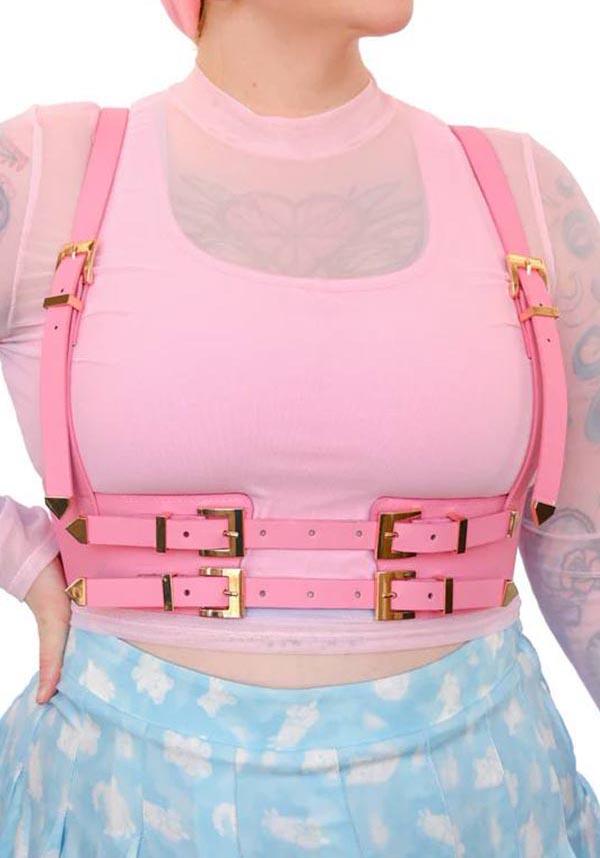 Pink | ADJUSTABLE HARNESS - Beserk - accessories, all, body harness, bright pink, clickfrenzy15-2023, colour:pink, discountapp, fp, garters and harnesses, harness, jul22, kawaii, labelvegan, ladies accessories, MVD257, pastel goth, pink, plus size, R290722, vegan