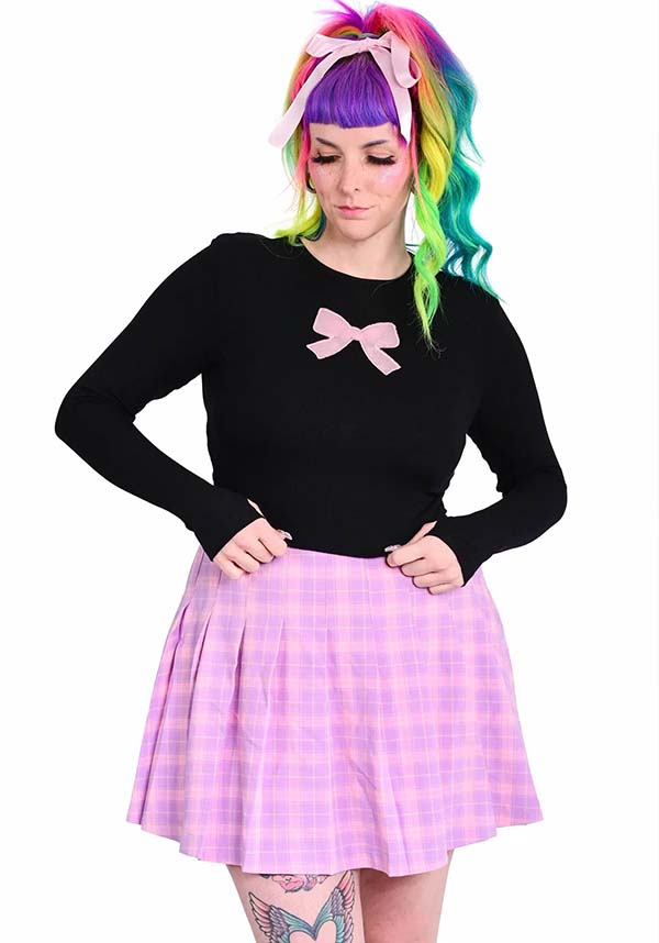 Ribbon Cut Out [Black/Pink] | LONG SLEEVE TOP