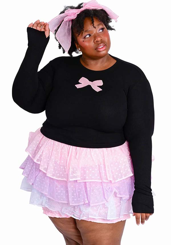 Ribbon Cut Out [Black/Pink] | LONG SLEEVE TOP