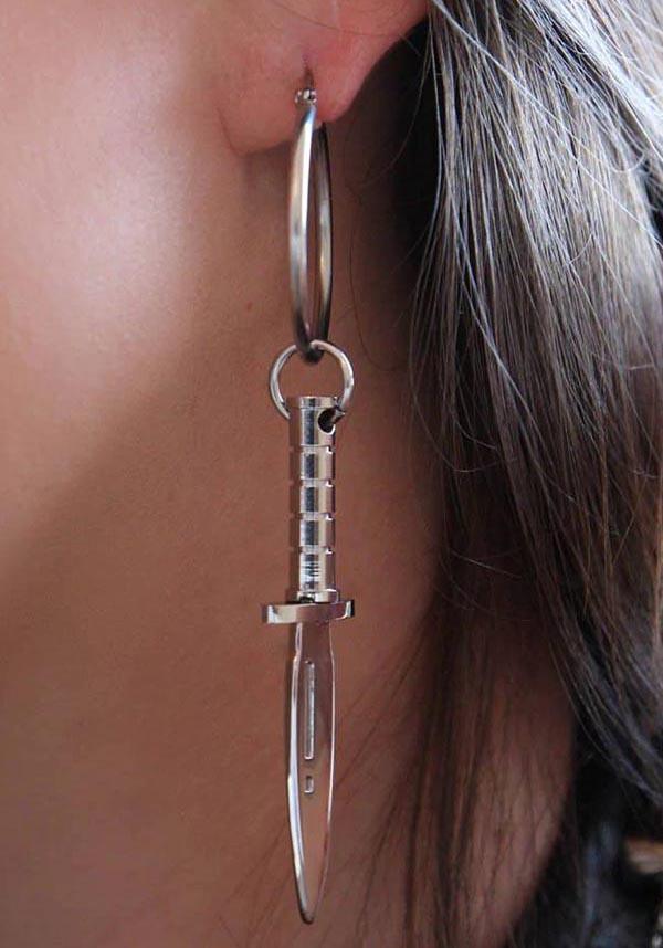 Bolline | HOOP EARRINGS - Beserk - accessories, all, christmas gifts, clickfrenzy15-2023, discountapp, earrings, fp, gift, gift idea, gift ideas, gifts, googleshopping, goth, gothic, gothic accessories, gothic gifts, hoop earrings, jan23, jewellery, jewelry, knife, ladies accessories, mens, mens accessories, mens valentines gifts, mothers day, mothersday, mothersdayindulge, MYSD458, R100123, silver, valentines gifts