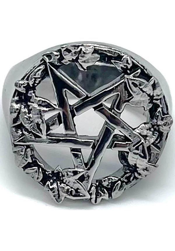 Green Witch Pentacle | RING - Beserk - accessories, all, christmas gift, christmas gifts, clickfrenzy15-2023, dec22, discountapp, fp, gift, gift idea, gift ideas, gifts, googleshopping, goth, gothic, gothic accessories, gothic gifts, jewellery, jewelry, ladies accessories, leaf, mothers day, mothersday, MYSD453, pentacle, R031222, ring, rings, silver, valentines gifts, witchy