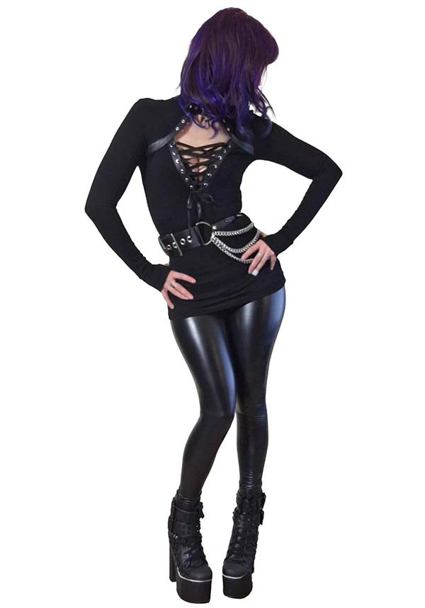 Dione Long Sleeve Lace Up Plunge | TOP