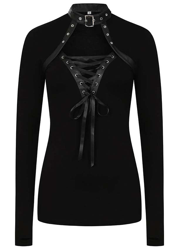 Dione Long Sleeve Lace Up Plunge | TOP