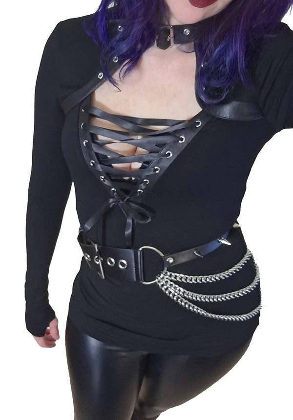 Dione Long Sleeve Lace Up Plunge | TOP