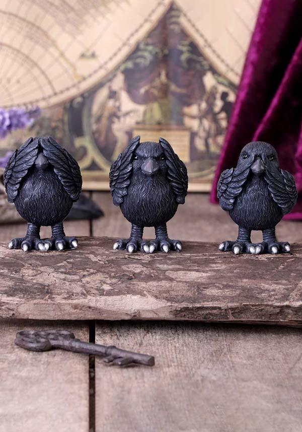 Three Wise Ravens | FIGURINE - Beserk - all, animal, animals, bird, birds, black, christmas gift, christmas gifts, clickfrenzy15-2023, crow, cute, cute animals, dec22, discountapp, figure, figures, figurine, figurines, fp, gift, gift idea, gift ideas, gifts, googleshopping, goth homeware, goth homewares, gothic gifts, gothic homeware, gothic homewares, halloween, halloween homeware, halloween homewares, home, homeware, homewares, housewarming, nemesis now, NNSH042765, r061222, raven, statue