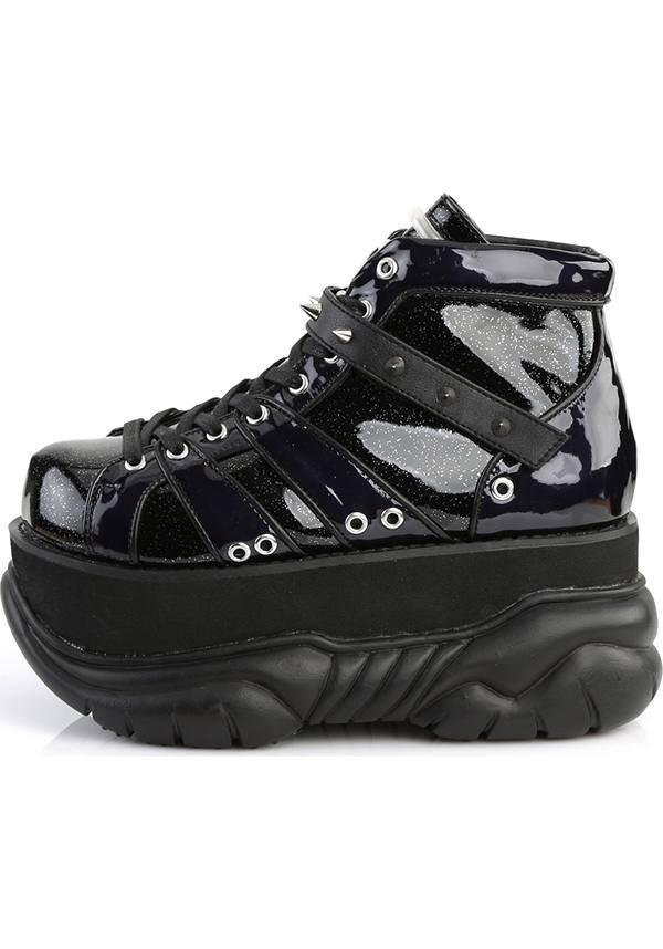 NEPTUNE-100 [Black Glitter/Holo] | PLATFORMS [PREORDER] - Beserk - all, black, boots, boots [preorder], clickfrenzy15-2023, demonia, demonia shoes, discountapp, fp, labelpreorder, labelvegan, mens shoes, platforms, platforms [preorder], pleaserimageupdated, ppo, preorder, shoes, silver, vegan