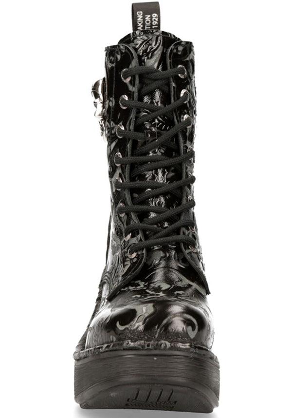 M-8358-S1 | BOOTS [PREORDER] - Beserk - all, black, boot, boots, boots [preorder], clickfrenzy15-2023, dec21, discountapp, floral, fp, goth, gothic, heel, heels, labelpreorder, leather, new rock, nrpo, platform, platform boots, platform heels, platforms, preorder, shoe, shoes, skull, skulls