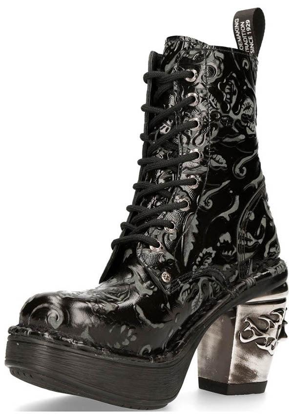 M-8358-S1 | BOOTS [PREORDER] - Beserk - all, black, boot, boots, boots [preorder], clickfrenzy15-2023, dec21, discountapp, floral, fp, goth, gothic, heel, heels, labelpreorder, leather, new rock, nrpo, platform, platform boots, platform heels, platforms, preorder, shoe, shoes, skull, skulls