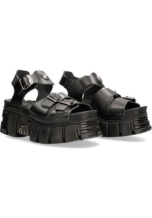 M-BIOS101SF-C1 | PLATFORM SANDALS [PREORDER] - Beserk - all, black, clickfrenzy15-2023, dec21, discountapp, fp, goth, gothic, labelpreorder, leather, new rock, nrpo, platform, platform [preorder], platforms, pool slides and slip ons, preorder, sandal, shoe, shoes