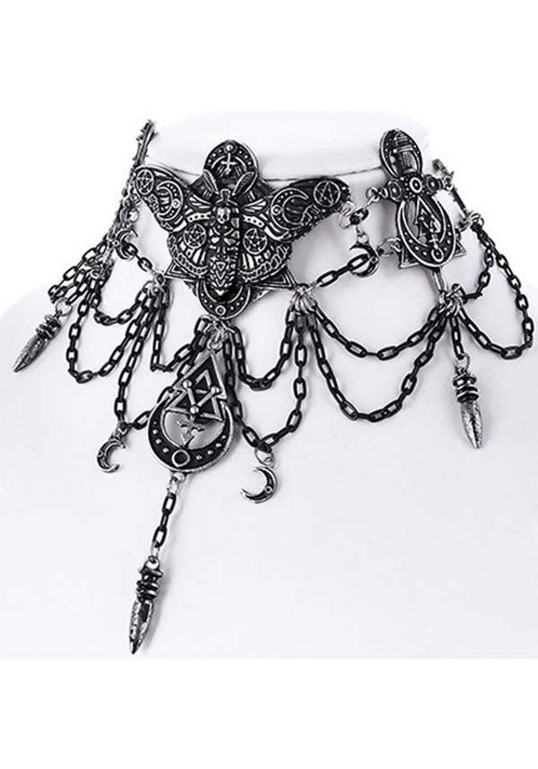 Occult Moth | CHOKER - Beserk - accessories, all, black, chocker, choker, clickfrenzy15-2023, discountapp, fp, goth, gothic, gothic accessories, gothic gifts, jewellery, jewelry, moon, moth, necklace, renaissance, silver, witch