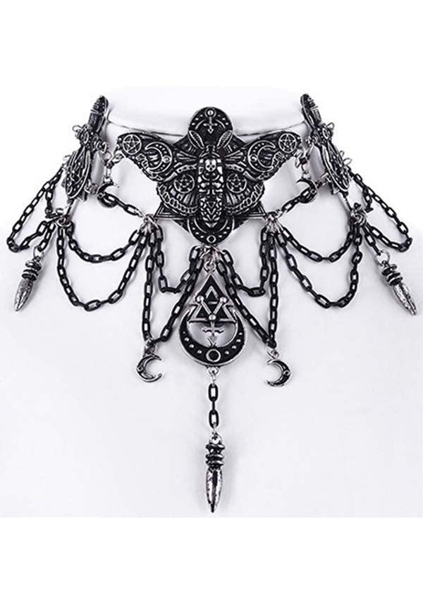 Occult Moth | CHOKER - Beserk - accessories, all, black, chocker, choker, clickfrenzy15-2023, discountapp, fp, goth, gothic, gothic accessories, gothic gifts, jewellery, jewelry, moon, moth, necklace, renaissance, silver, witch