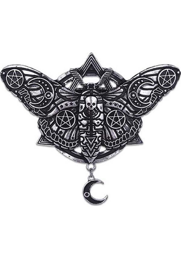 Occult Moth | HAIRCLIP - Beserk - accessories, all, clickfrenzy15-2023, clip, discountapp, fp, goth, gothic, gothic accessories, hair accessories, hair clip, hairclip, hats and hair, jewellery, moon, moth, silver, skull, witch