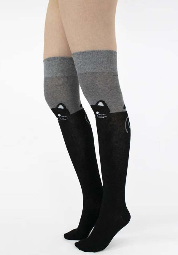 Cat [Black/Grey] | OVER THE KNEE SOCKS