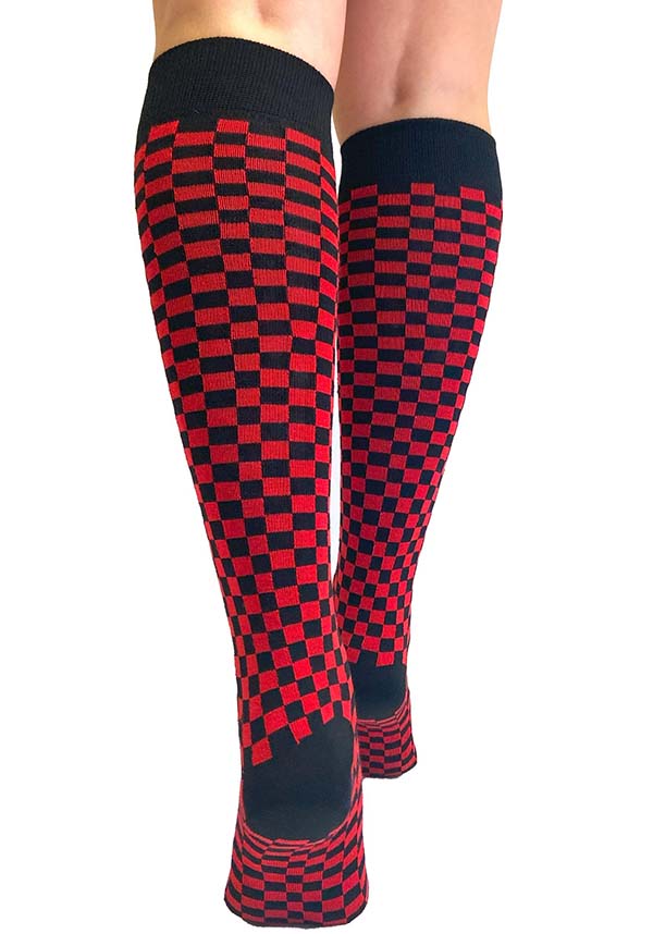 Checkerboard [Black/Red] | KNEE HIGH SOCKS*