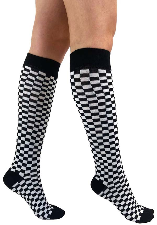 Checkerboard [Black/White] | KNEE HIGH SOCKS