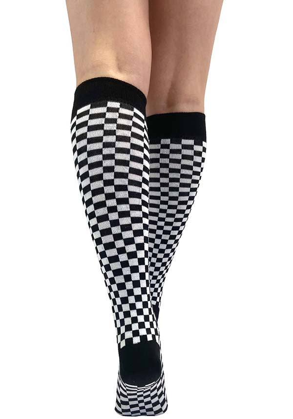 Checkerboard [Black/White] | KNEE HIGH SOCKS