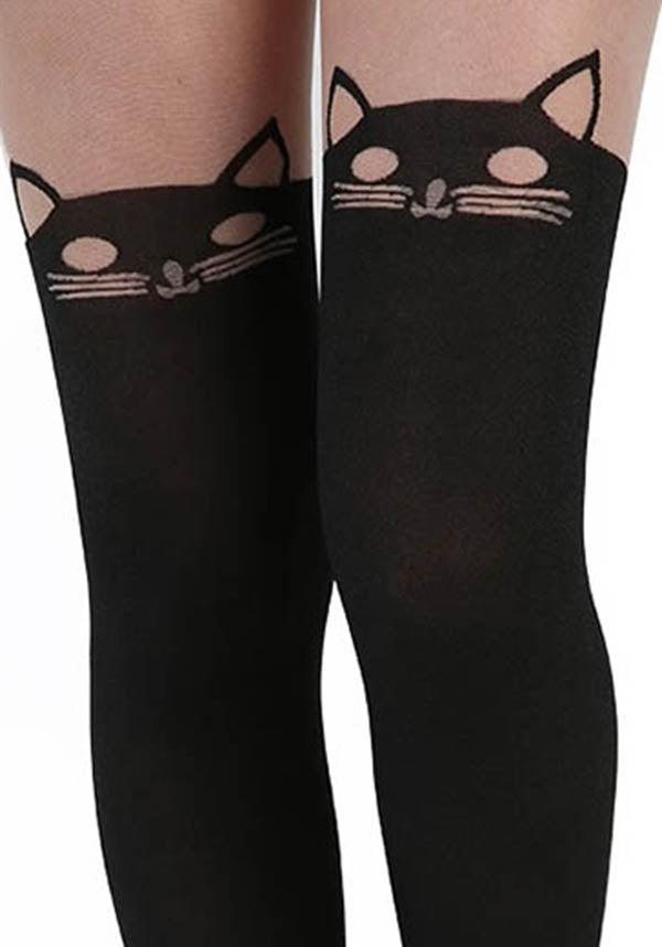 Kitty Cat Over The Knee [Black] | TIGHTS - Beserk - all, all clothing, all ladies, all ladies clothing, black, black cat, cat, cats, clickfrenzy15-2023, cosplay, costume, discountapp, fp, hosiery, hosiery and socks, pamela mann, pantyhose, sep20, stockings, suspender, thigh high, tights, winter, winter clothing, winter wear