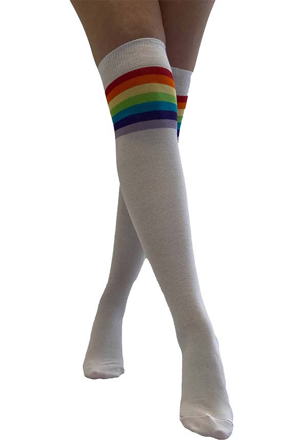 Referee [White/Rainbow] | OVER THE KNEE SOCKS*