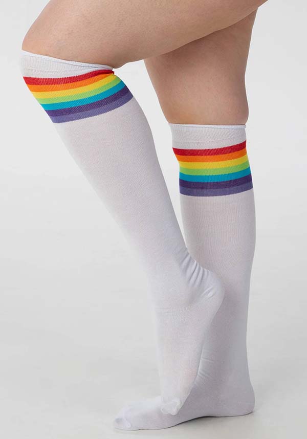 Referee [White/Rainbow] | OVER THE KNEE SOCKS*