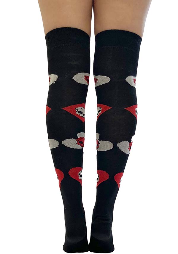 Skull On Heart Clubs | OVER THE KNEE SOCKS