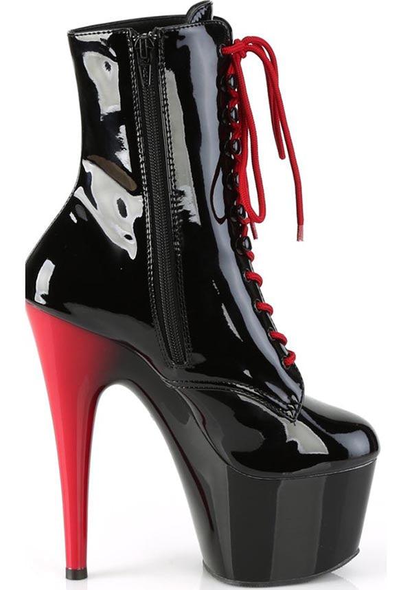 ADORE-1020 [Black Patent/Black-Red] | PLATFORM BOOTS [PREORDER] - Beserk - all, ankle boots, black, boots, boots [preorder], clickfrenzy15-2023, discountapp, fp, googleshopping, heels, heels [preorder], labelpreorder, labelvegan, platform boots, platform heels, platforms, platforms [preorder], pleaser, pole, pole dancing, ppo, preorder, red, red and black, shoes, stripper, vegan