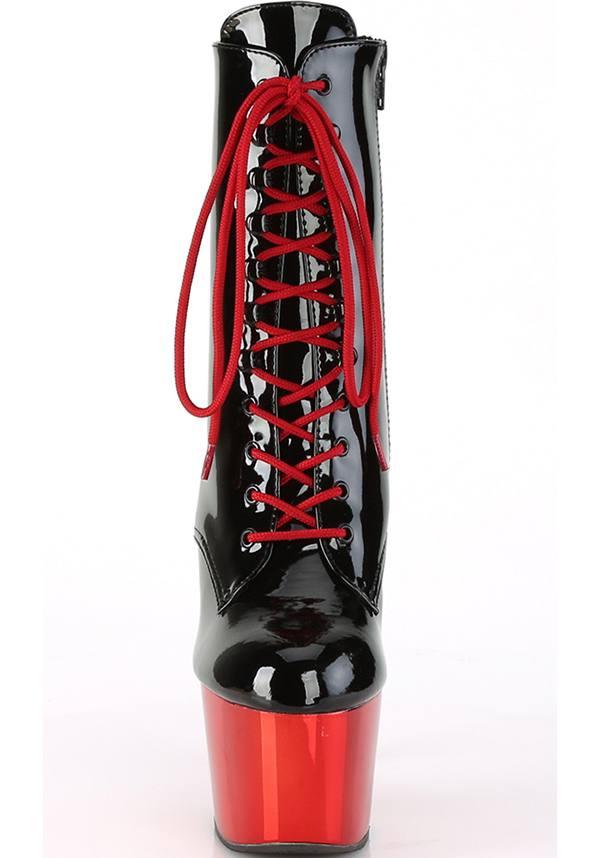 ADORE-1020 [Black Patent/Red Chrome] | PLATFORM BOOTS [PREORDER] - Beserk - all, ankle boots, black, boots, boots [preorder], clickfrenzy15-2023, discountapp, fp, googleshopping, heels, heels [preorder], labelpreorder, labelvegan, platform, platform boots, platform heels, platforms, platforms [preorder], pleaser, pole, pole dancing, ppo, preorder, red, red and black, shoes, stripper, vegan