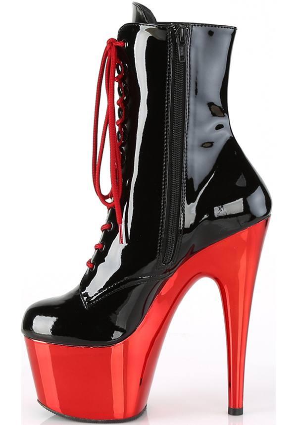 ADORE-1020 [Black Patent/Red Chrome] | PLATFORM BOOTS [PREORDER] - Beserk - all, ankle boots, black, boots, boots [preorder], clickfrenzy15-2023, discountapp, fp, googleshopping, heels, heels [preorder], labelpreorder, labelvegan, platform, platform boots, platform heels, platforms, platforms [preorder], pleaser, pole, pole dancing, ppo, preorder, red, red and black, shoes, stripper, vegan