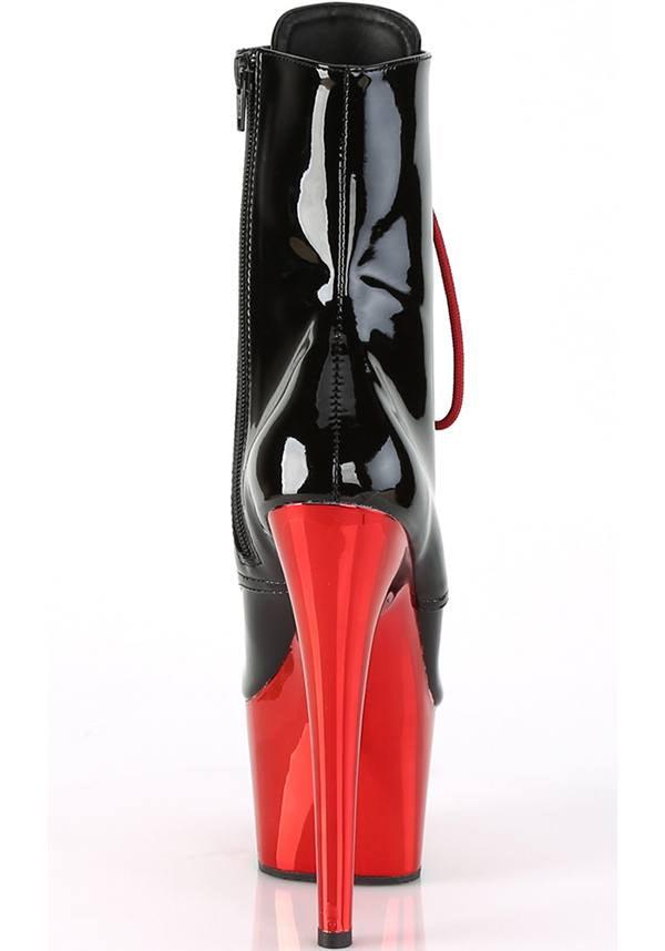 ADORE-1020 [Black Patent/Red Chrome] | PLATFORM BOOTS [PREORDER] - Beserk - all, ankle boots, black, boots, boots [preorder], clickfrenzy15-2023, discountapp, fp, googleshopping, heels, heels [preorder], labelpreorder, labelvegan, platform, platform boots, platform heels, platforms, platforms [preorder], pleaser, pole, pole dancing, ppo, preorder, red, red and black, shoes, stripper, vegan