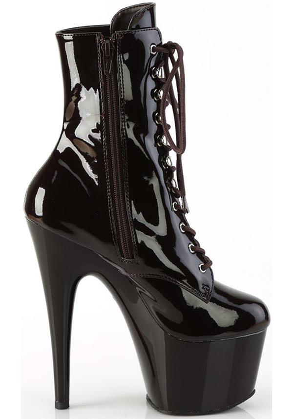 ADORE-1020 [Coffee Patent] | PLATFORM BOOTS [PREORDER] - Beserk - all, brown, clickfrenzy15-2023, discountapp, fp, googleshopping, heel, heeled, heeled boots, heels, heels [preorder], labelpreorder, labelvegan, nov22, pleaser, ppo, preorder, shoes, vegan