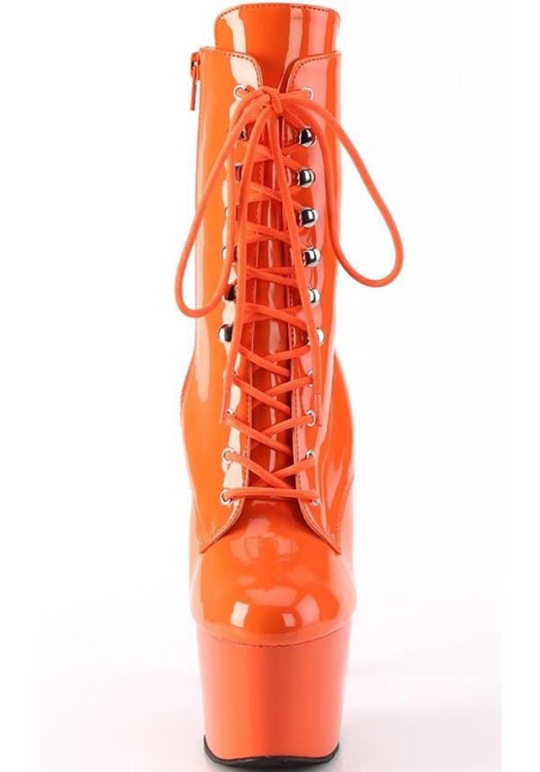 ADORE-1020 [Orange Patent] | PLATFORM BOOTS [PREORDER] - Beserk - all, clickfrenzy15-2023, discountapp, fp, googleshopping, heel, heeled, heeled boots, heels, heels [preorder], labelpreorder, labelvegan, nov22, orange, pleaser, ppo, preorder, shoes, vegan