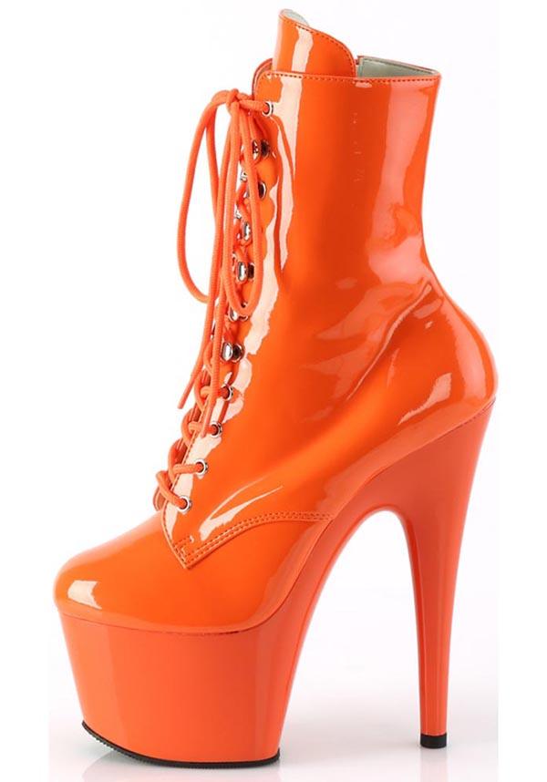 ADORE-1020 [Orange Patent] | PLATFORM BOOTS [PREORDER] - Beserk - all, clickfrenzy15-2023, discountapp, fp, googleshopping, heel, heeled, heeled boots, heels, heels [preorder], labelpreorder, labelvegan, nov22, orange, pleaser, ppo, preorder, shoes, vegan