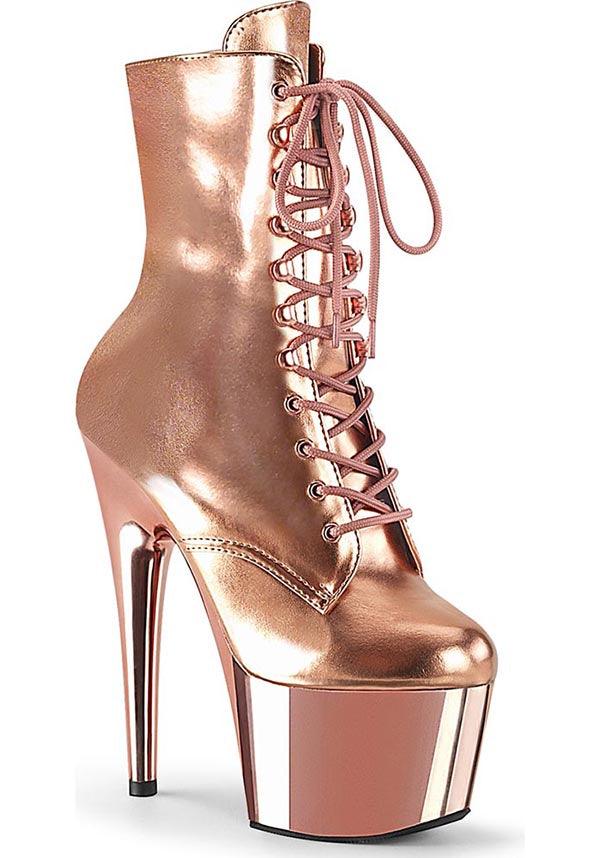 ADORE-1020 [Rose Gold Metallic] | PLATFORM BOOTS [PREORDER] - Beserk - all, ankle boots, boots, boots [preorder], clickfrenzy15-2023, discountapp, fp, googleshopping, heels, heels [preorder], labelpreorder, labelvegan, metallic, pink, platform, platform boots, platform heels, platforms, platforms [preorder], pleaser, pole, pole dancing, ppo, preorder, rose gold, shoes, stripper, vegan