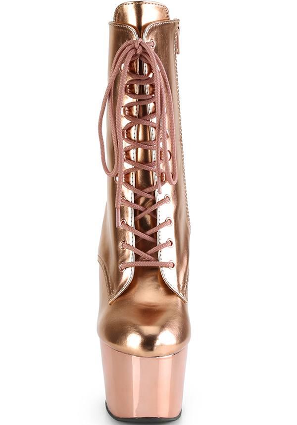 ADORE-1020 [Rose Gold Metallic] | PLATFORM BOOTS [PREORDER] - Beserk - all, ankle boots, boots, boots [preorder], clickfrenzy15-2023, discountapp, fp, googleshopping, heels, heels [preorder], labelpreorder, labelvegan, metallic, pink, platform, platform boots, platform heels, platforms, platforms [preorder], pleaser, pole, pole dancing, ppo, preorder, rose gold, shoes, stripper, vegan