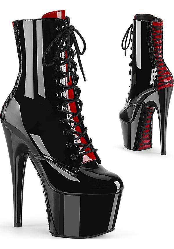 ADORE-1020FH [Black/Red Patent] | PLATFORM BOOTS [PREORDER] - Beserk - all, black, boots, boots [preorder], clickfrenzy15-2023, corset, discountapp, fetish, fp, heel, heels, heels [preorder], labelpreorder, labelvegan, ladies, pleaser, pole dancing, ppo, preorder, red, sep19, shiny, shoes, vegan