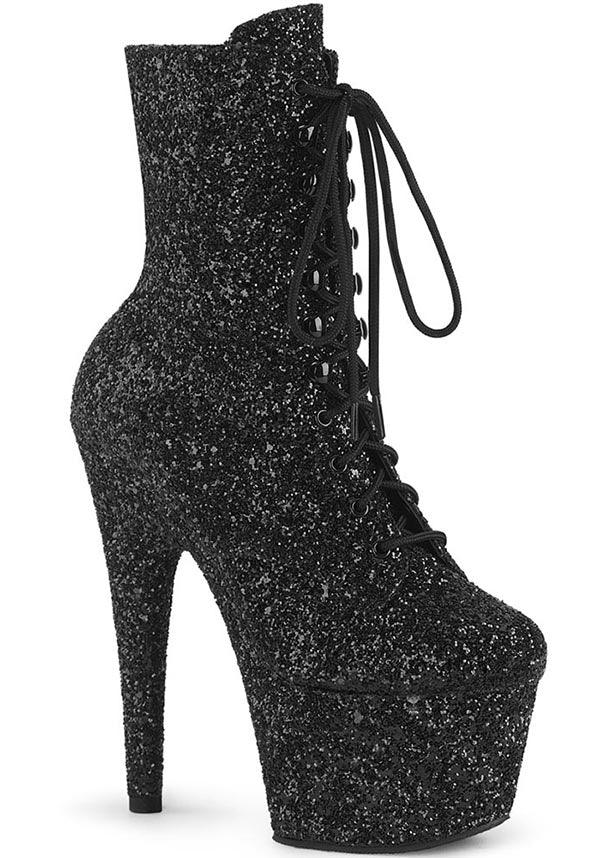 ADORE-1020GWR [Black Glitter] | PLATFORM BOOTS [PREORDER] - Beserk - all, ankle boots, black, boots, boots [preorder], clickfrenzy15-2023, discountapp, fp, glitter, googleshopping, heels, heels [preorder], platform boots, platform heels, platforms, platforms [preorder], pole dancing, ppo, PRE280722, preorder, shoes, stripper, vegan