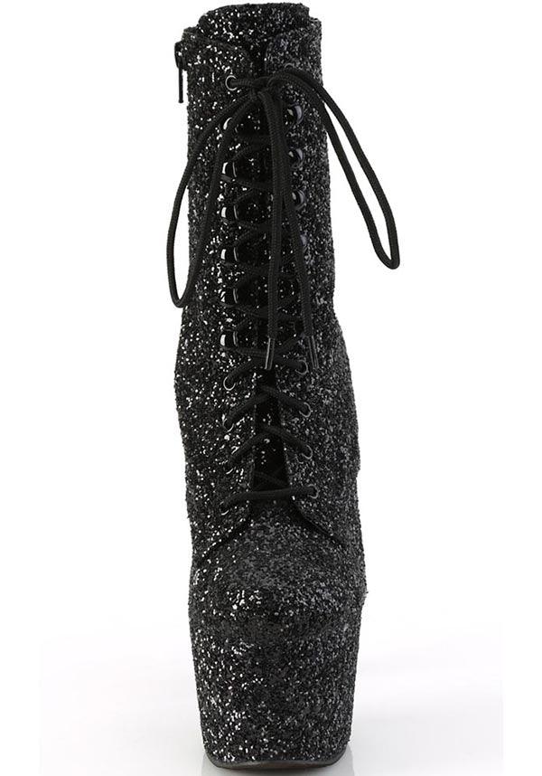 ADORE-1020GWR [Black Glitter] | PLATFORM BOOTS [PREORDER] - Beserk - all, ankle boots, black, boots, boots [preorder], clickfrenzy15-2023, discountapp, fp, glitter, googleshopping, heels, heels [preorder], platform boots, platform heels, platforms, platforms [preorder], pole dancing, ppo, PRE280722, preorder, shoes, stripper, vegan