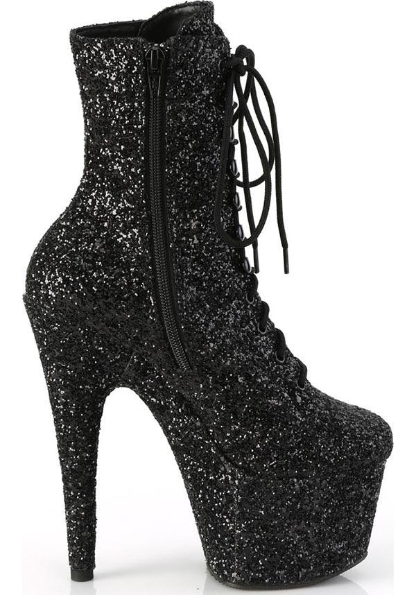 ADORE-1020GWR [Black Glitter] | PLATFORM BOOTS [PREORDER] - Beserk - all, ankle boots, black, boots, boots [preorder], clickfrenzy15-2023, discountapp, fp, glitter, googleshopping, heels, heels [preorder], platform boots, platform heels, platforms, platforms [preorder], pole dancing, ppo, PRE280722, preorder, shoes, stripper, vegan