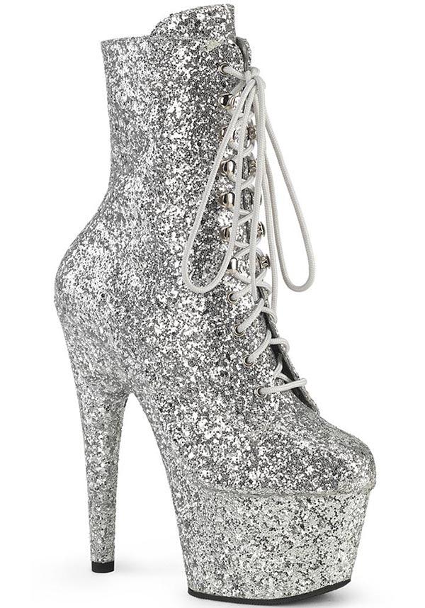 ADORE-1020GWR [Silver Glitter] | PLATFORM BOOTS [PREORDER] - Beserk - all, ankle boots, boots, boots [preorder], clickfrenzy15-2023, discountapp, fp, glitter, googleshopping, heels, heels [preorder], platform boots, platform heels, platforms, platforms [preorder], pole dancing, ppo, PRE280722, preorder, shoes, silver, stripper, vegan