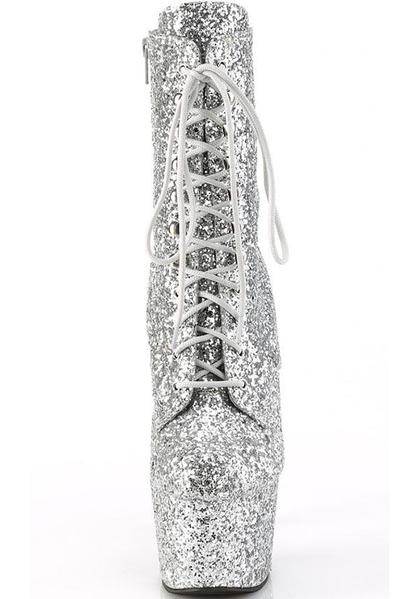 ADORE-1020GWR [Silver Glitter] | PLATFORM BOOTS [PREORDER] - Beserk - all, ankle boots, boots, boots [preorder], clickfrenzy15-2023, discountapp, fp, glitter, googleshopping, heels, heels [preorder], platform boots, platform heels, platforms, platforms [preorder], pole dancing, ppo, PRE280722, preorder, shoes, silver, stripper, vegan